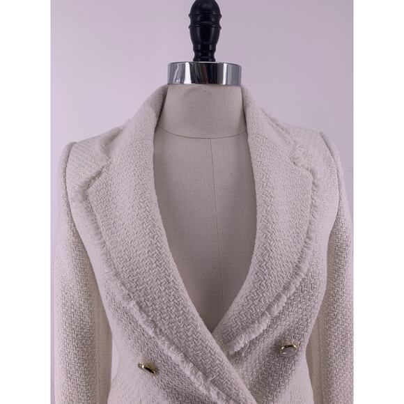 NWT Mango Ivory Double-Breasted Tweed Blazer Pearl Gold Buttons XS - Picture 5 of 16